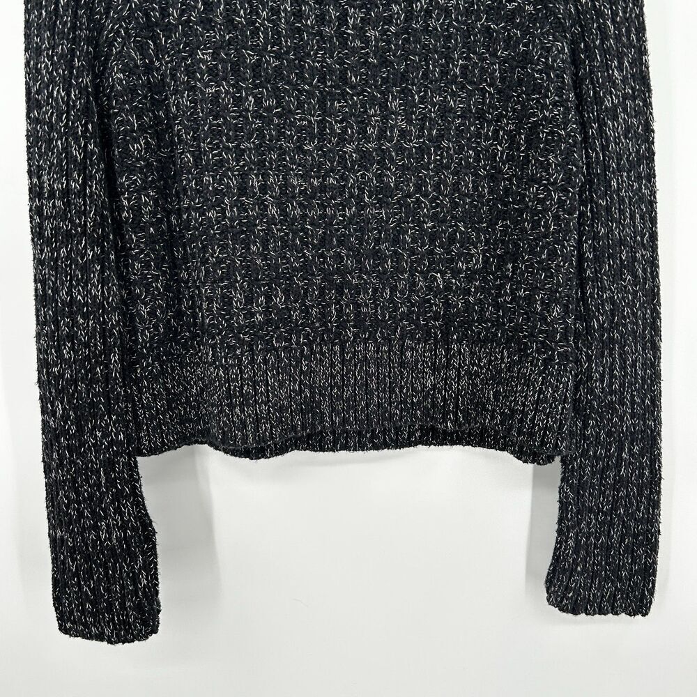 FREE PEOPLE Black White Marled Cable Knit Cropped Turtleneck Sweater Size Large - Picture 6 of 9